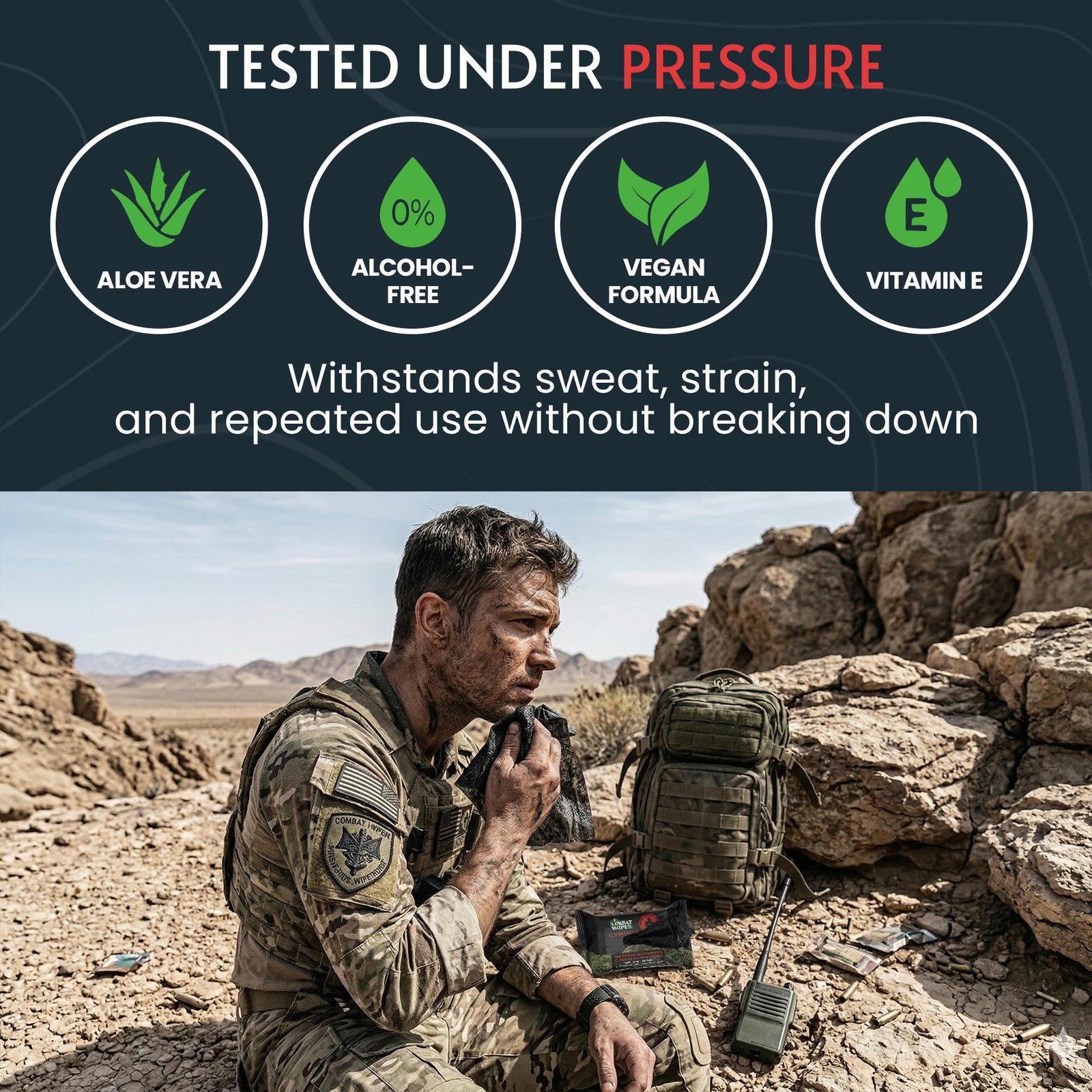 Commando Black Unscented Camouflage Wet Wipes | Thick Ultralight Biodegradable H