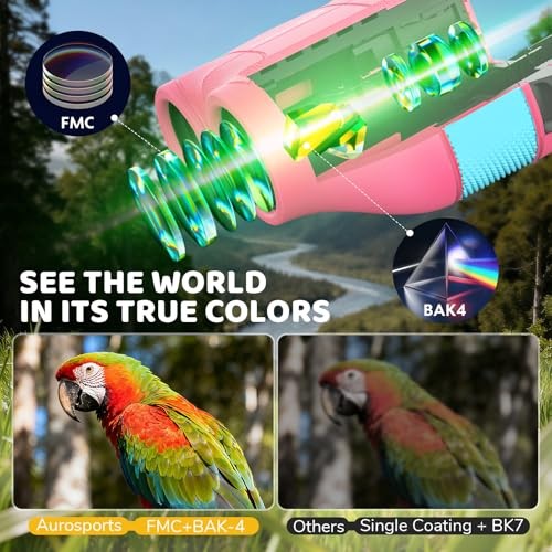 15×25 Compact Binoculars for Kids – Small Binoculars Lightweight with Pink