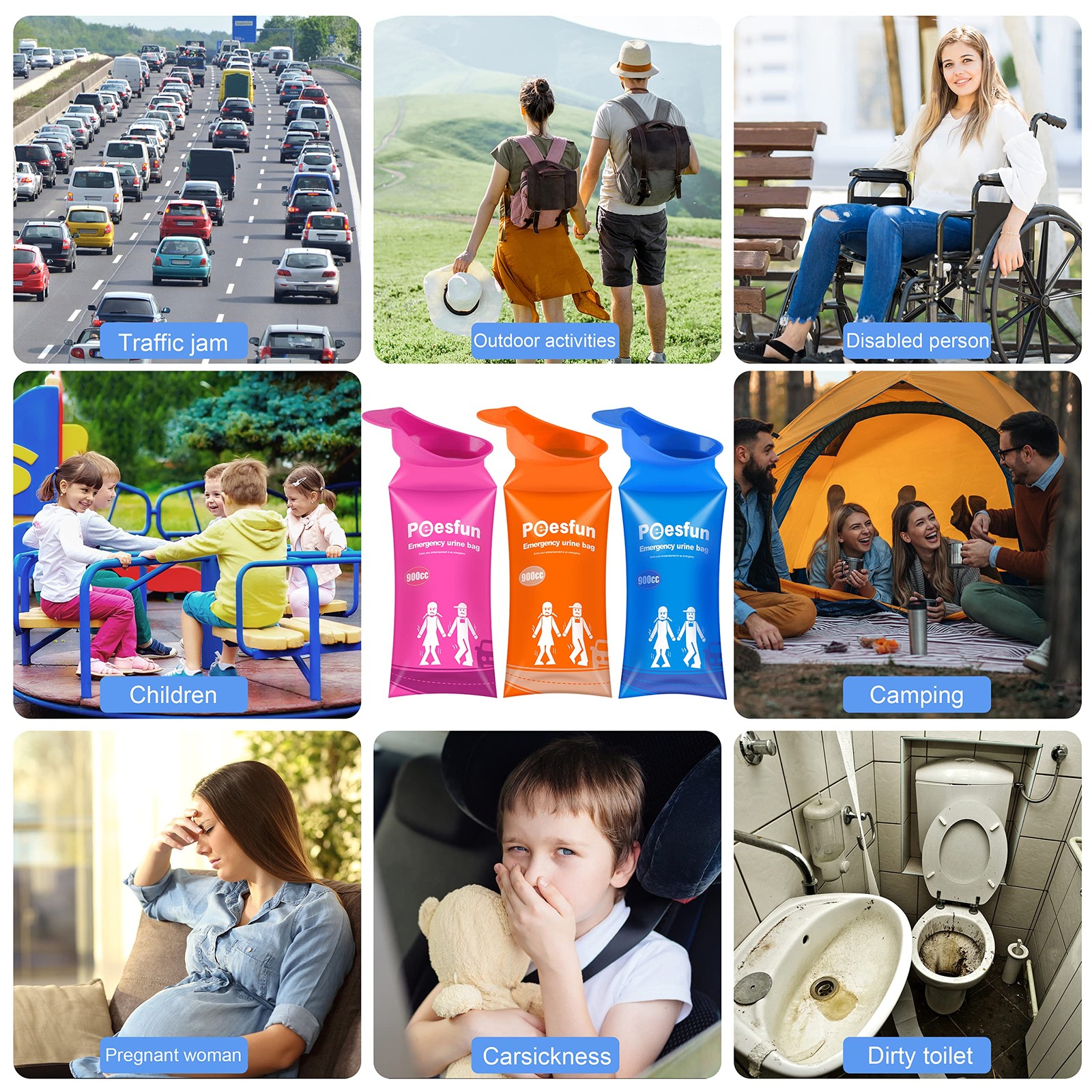 Peesfun Disposable Urinal Bag, Emergency Urine Bag,900CC LeakProof Pee Bag wi…