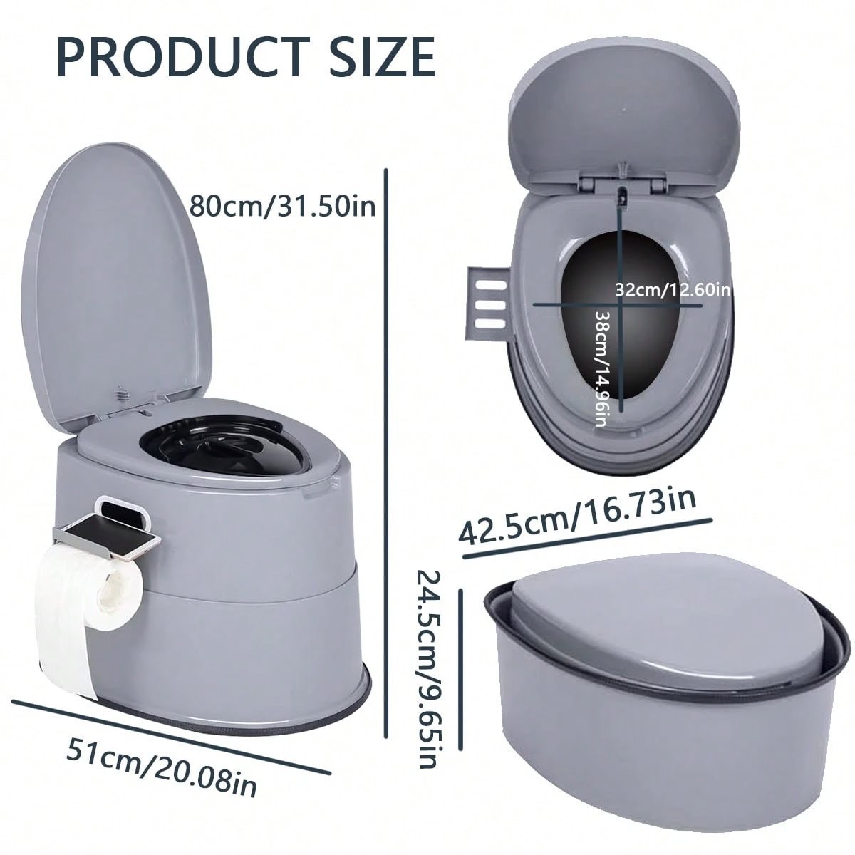 Portable Camping Toilet 1.3 Gal Detachable Bucket 300LB Gray