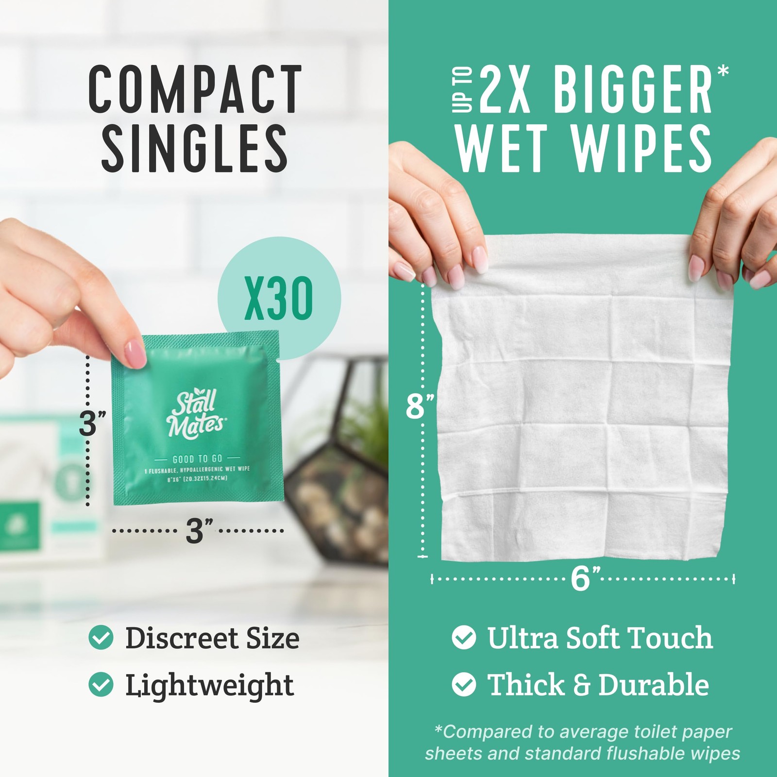 Stall Mates – Flushable Wipes, Individually 30 Count (Pack of 1), White