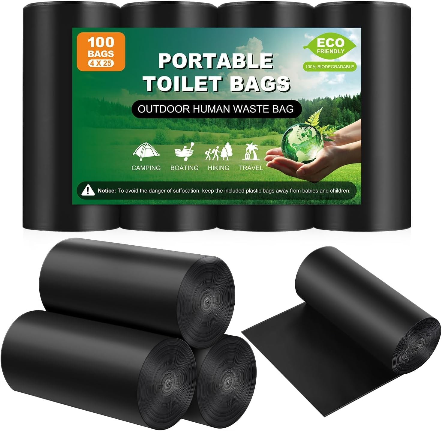 100 Portable Toilet Bags Thick Biodegradable Camping Toilet Bags for Portable…