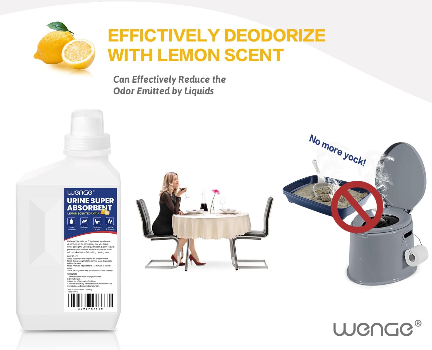 Wenge Urine Super Absorbent, Solidifier – 180 Use Lemon Scent Pre Pee Powder…