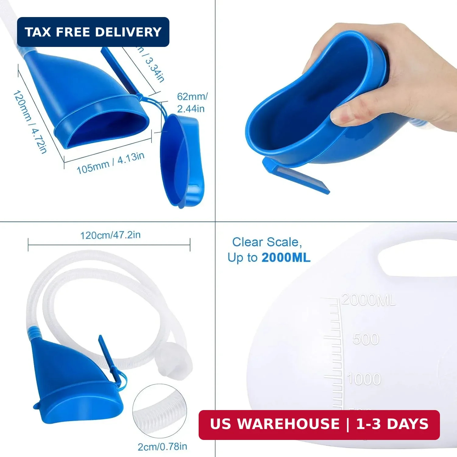 Unisex Potty with Lid and Funnel, Portable Pee Bottle for Men and Women, 2000ml