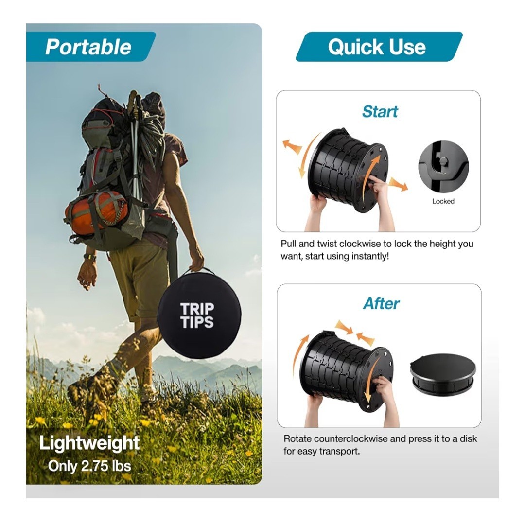 Adjustable Height Portable Toilet for Travel & Camping – Lightweight & Durable