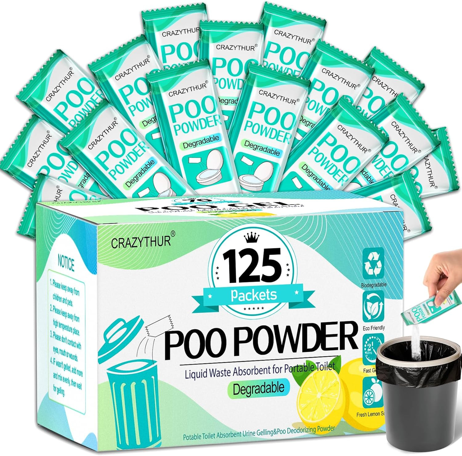 Portableportable Toilet Gel, Poo Powder for Portable Toilet, Camping Toilet Gel,