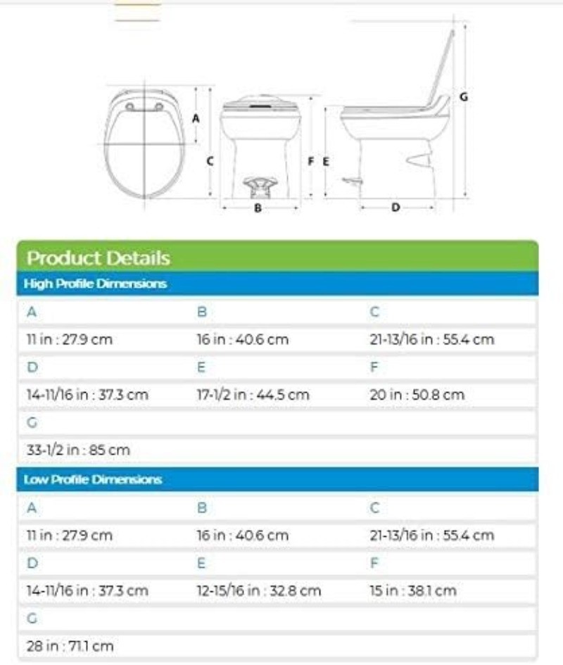 Aqua-Magic Style Plus High Profile Gravity RV Toilet W/ Ceramic Bowl Bone