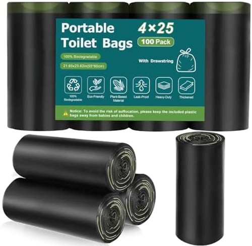100 Portable Toilet Bags, Biodegradable with Drawstring & Lemon Scent, for 5-…