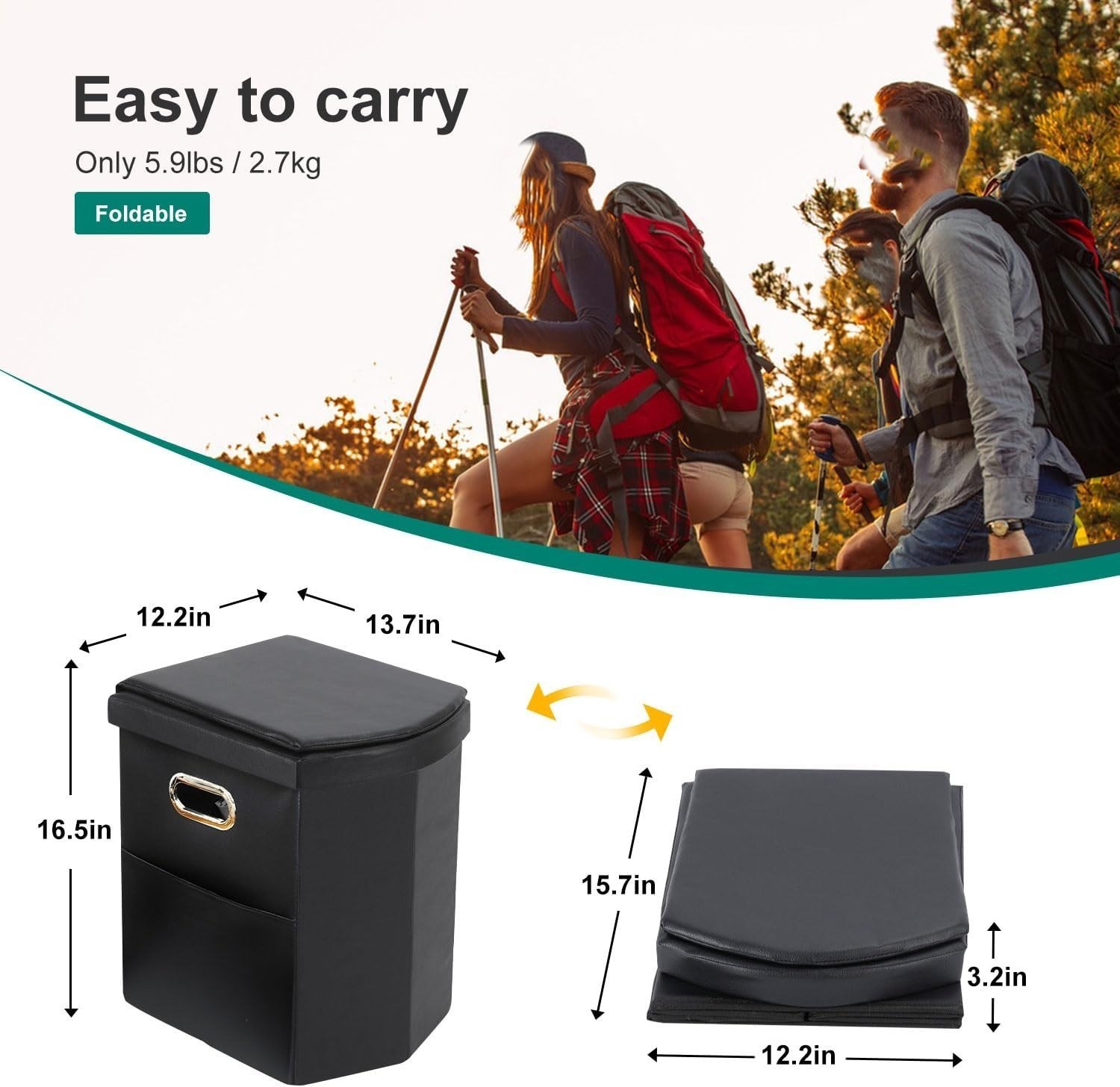 NEW XL Portable Folding Camping Toilet w Lid for Adults Kids Travel Potty