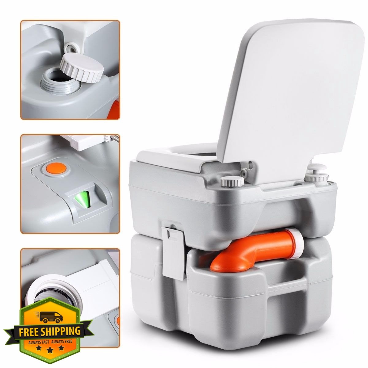 SereneLife Portable Toilet Gray White Standard