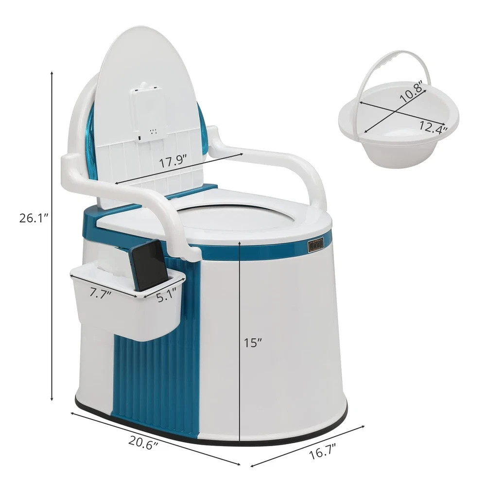 Portable Toilet | Back & Handrail Design Commode with 5 Gallon Bucket Inner, …