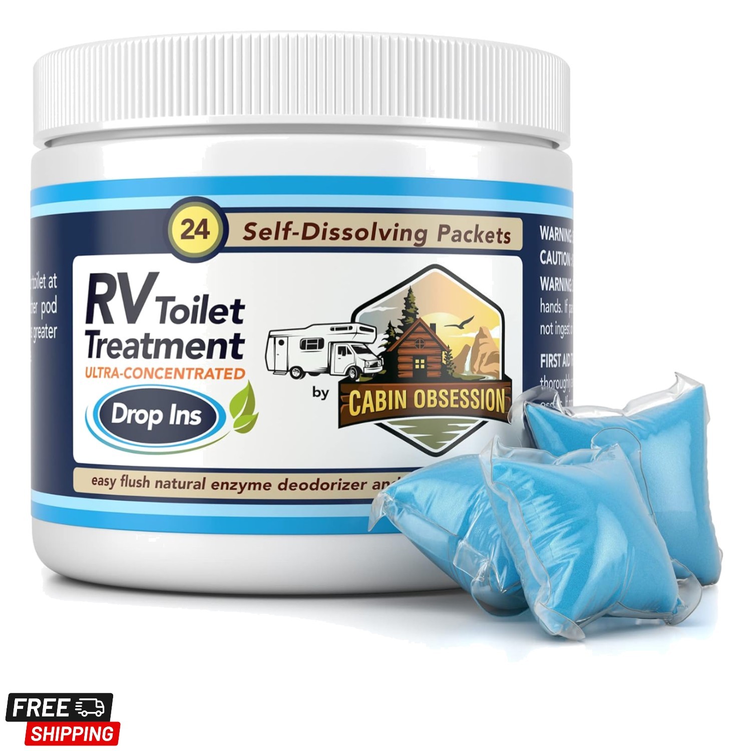 RV Toilet Treatment Drop Ins – 24 Easy Flush Self-Dissolving RV Black Tank Tr…