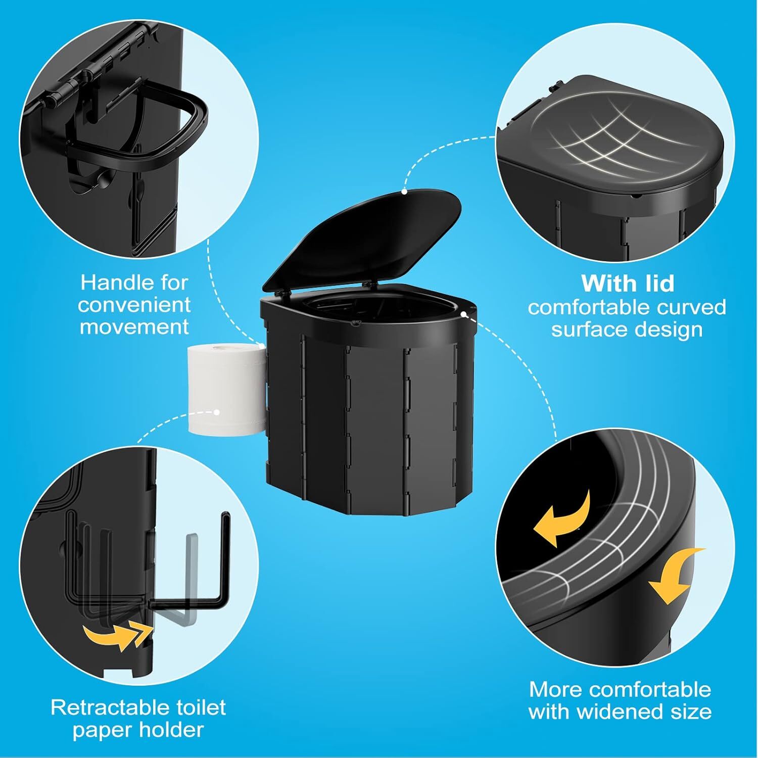 Upgraded Portable Camping Toilet With Lid And Paper Holder For Adults And Kids