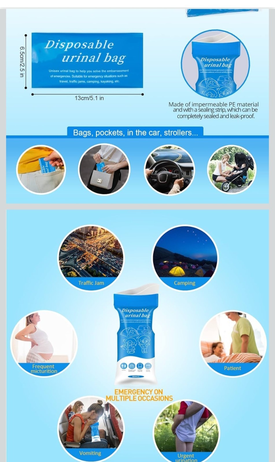 Disposable Urine Bag, 24 PCS 800ML for Travel, Emergency Portable Pee, Unisex