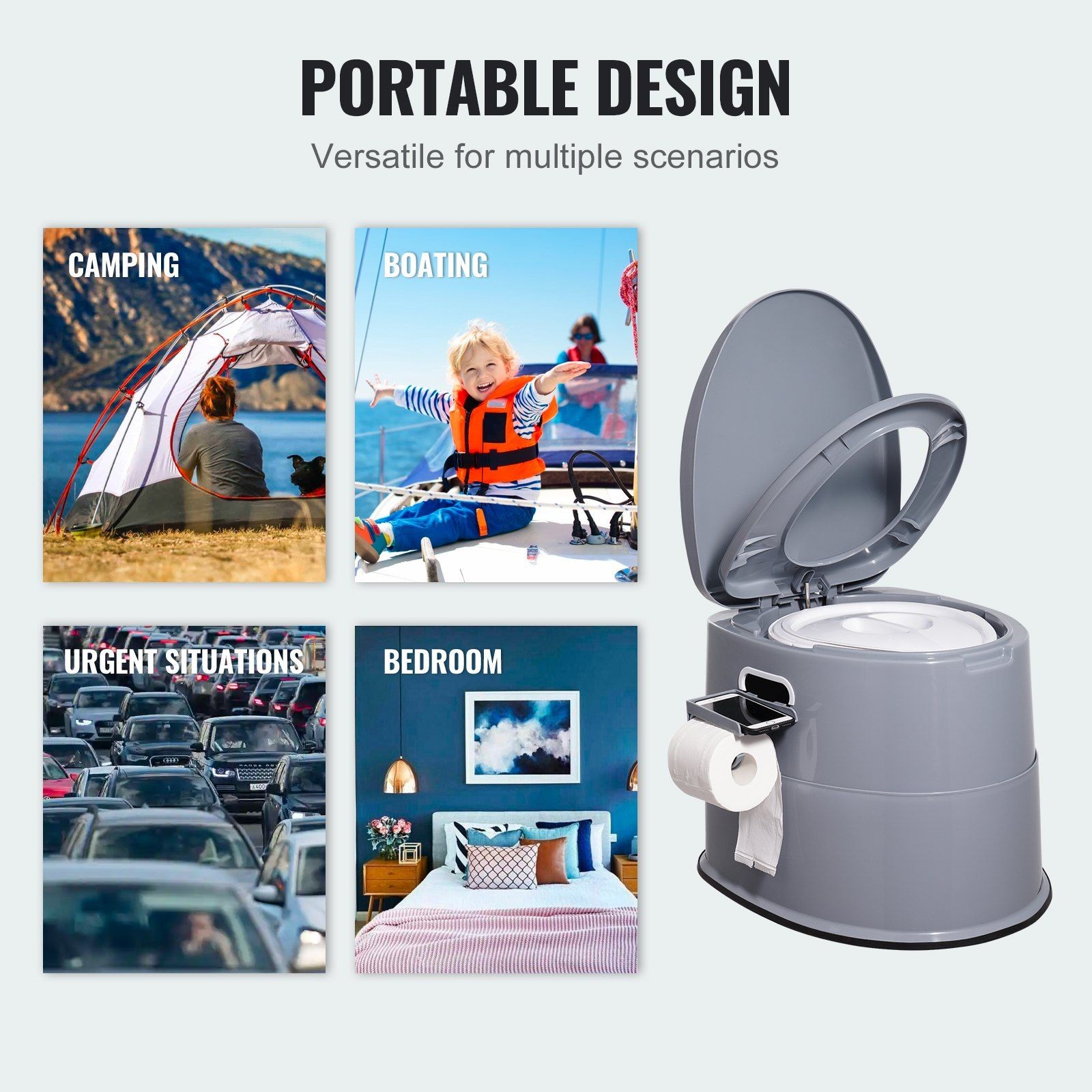 Hiking Travel Potty 1.3gal Removable Tank 300lb Weight Capacity Dual Sealed Lid