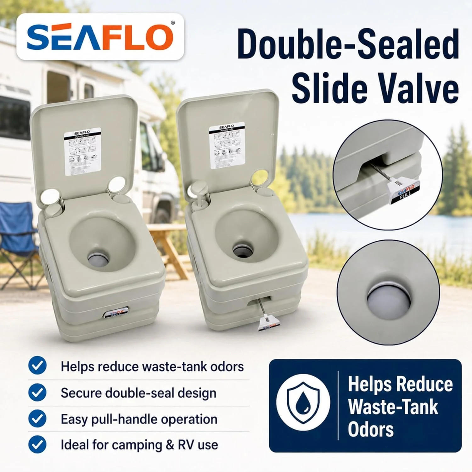 SEAFLO Premium Camping Portable Toilet – 5.8 Gallon Waste 3.43 Gall Fresh Tank (