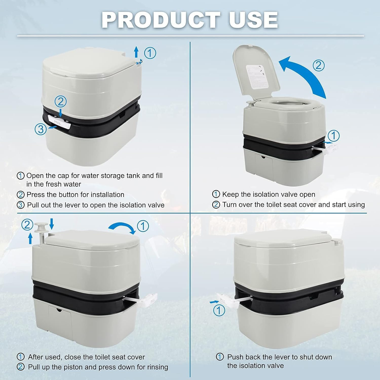 Portable 6.4 Gallon Toilet with Piston Pump, Level Indicator & Detachable Handle