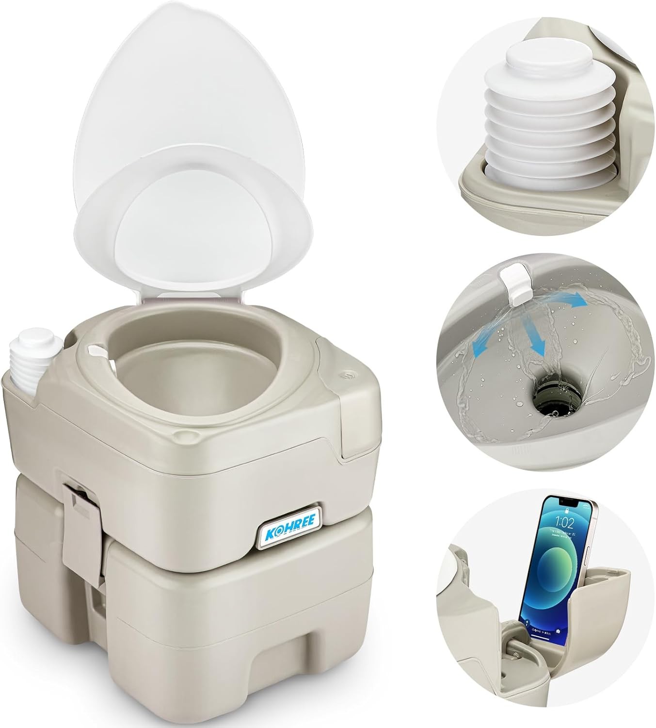 Camping Toilet Portable 5.3 Gal: 20L Porta Potty for Adults with Diagonal Elonga