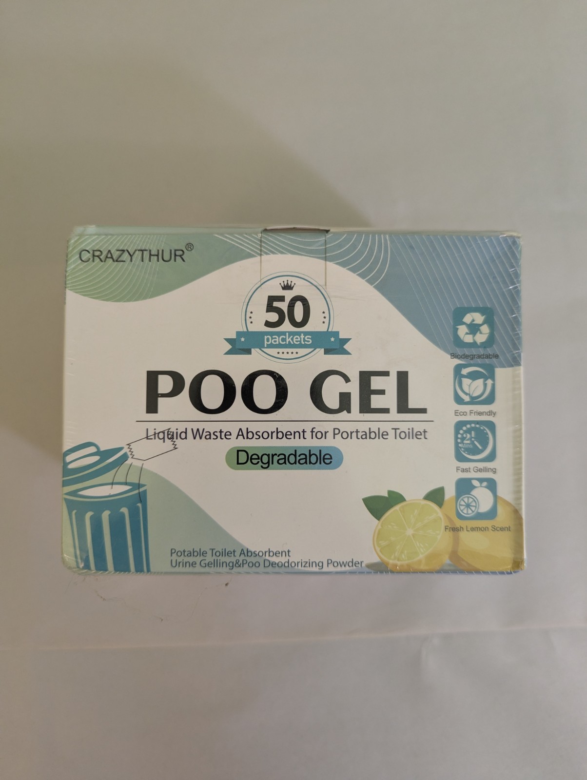 CRAZYTHUR Portable Toilet Gel Powder 50 Pack & 25 Biodegradable Bags