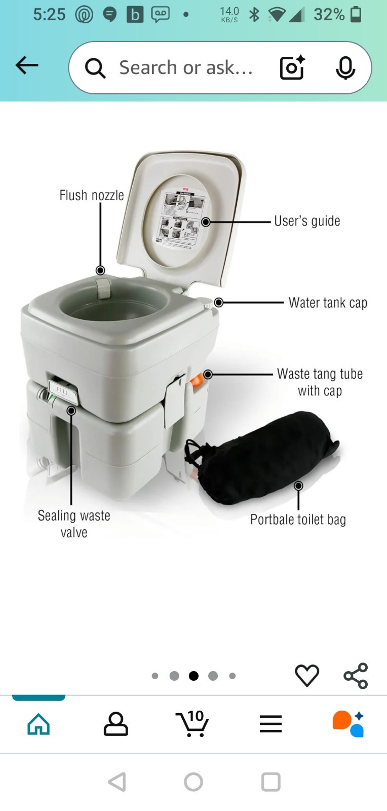 NEW Serene Life 5.2 Gallon Portable Camping Toilet with Carry Bag Porta Pottie