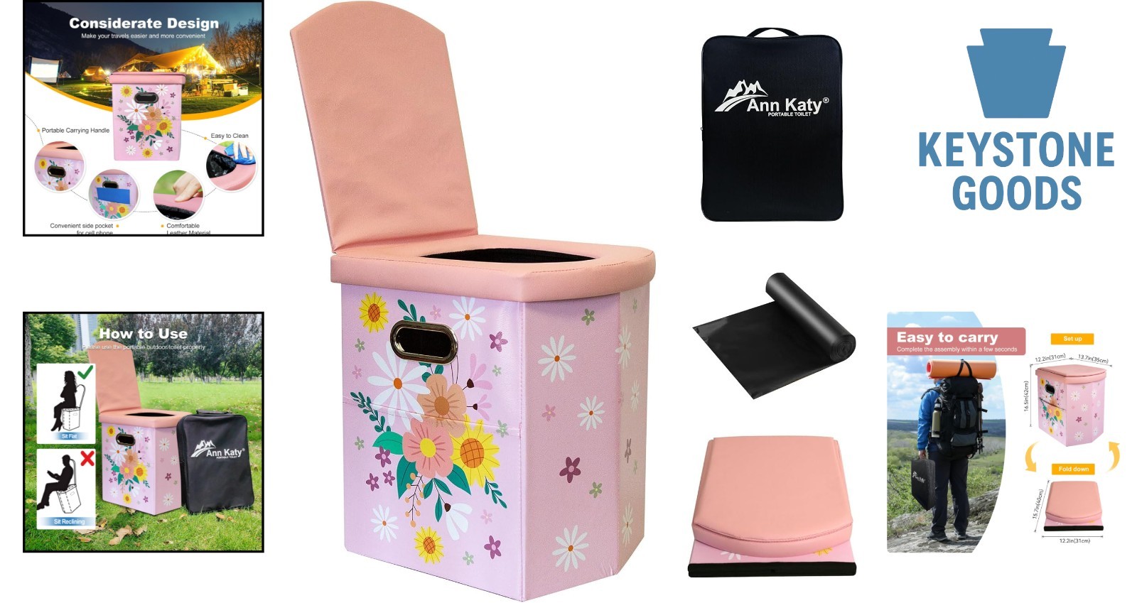 Upgraded XL Portable Camping Toilet for Adults & Kids
