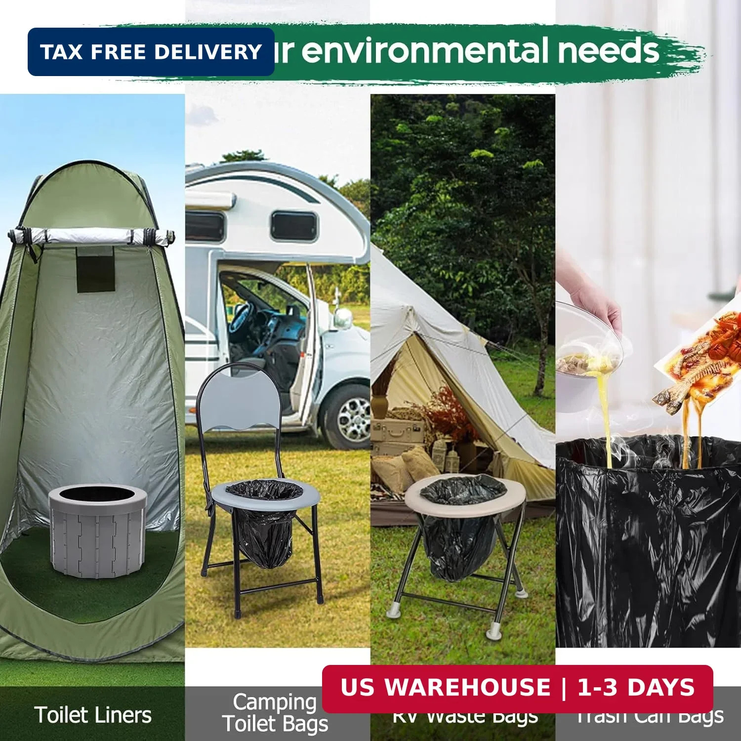120 Portable Camping Toilet Bags, Biodegradable Compostable 5-8 Gallon Emergency