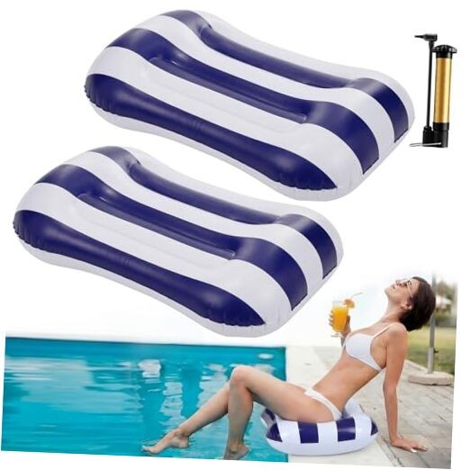 Seenelling 2 Pcs Inflatable Poolside Chair Blow up Beach Seat Dark Blue Striped