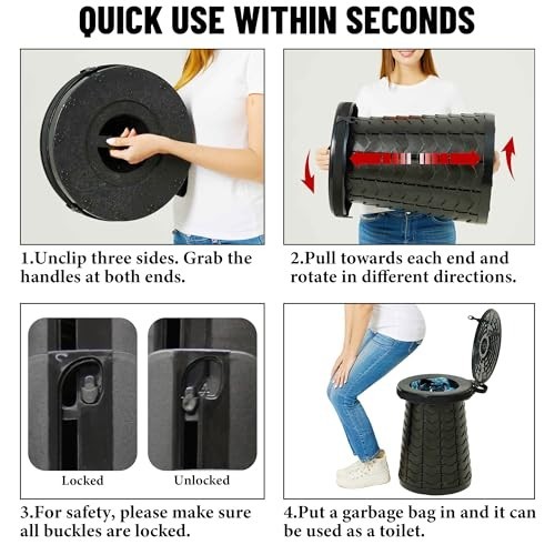 XXL Portable Camping Toilet – 880lbs Capacity, Adjustable 19.7″ Height, Collapsi
