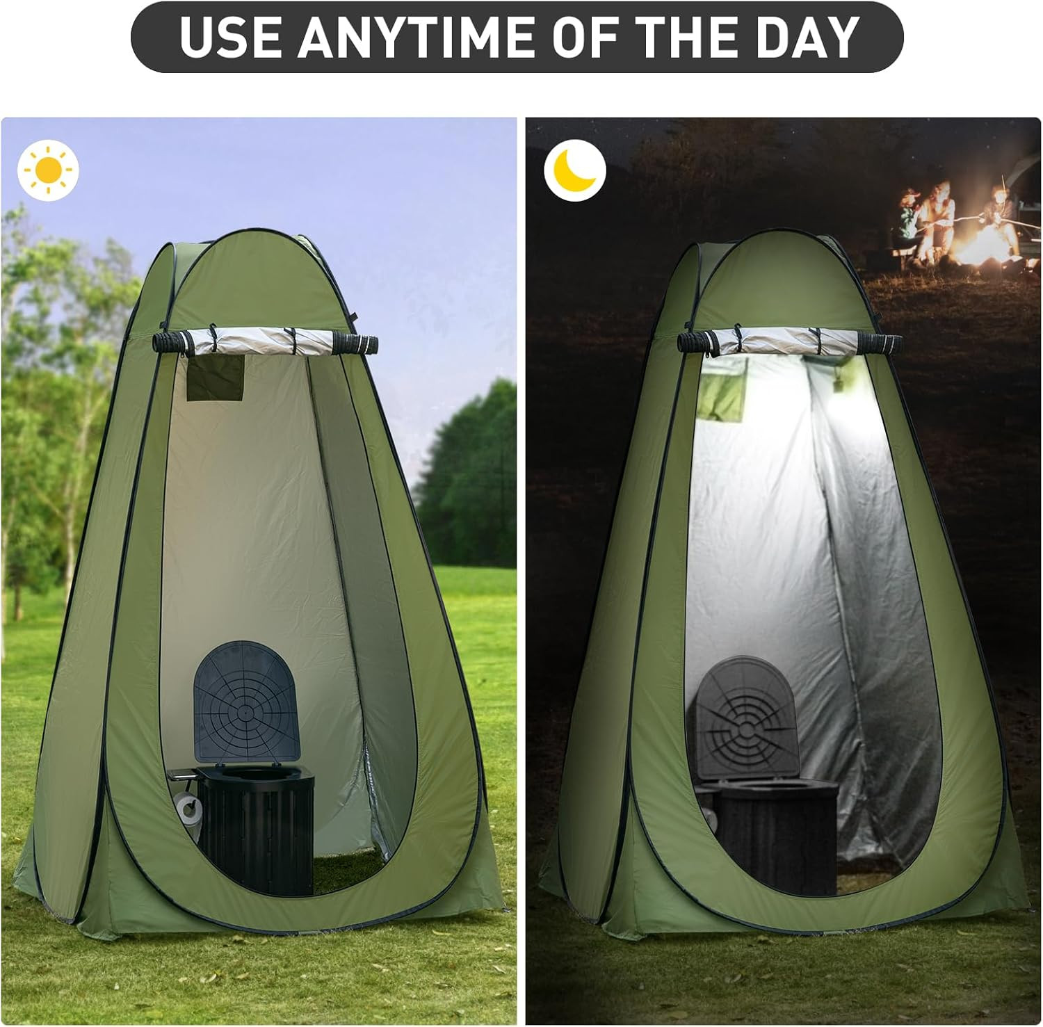 Portable Camping Toilet with Pop-Up Privacy Tent, 12-Inch Toilet Seat, Outdoor P