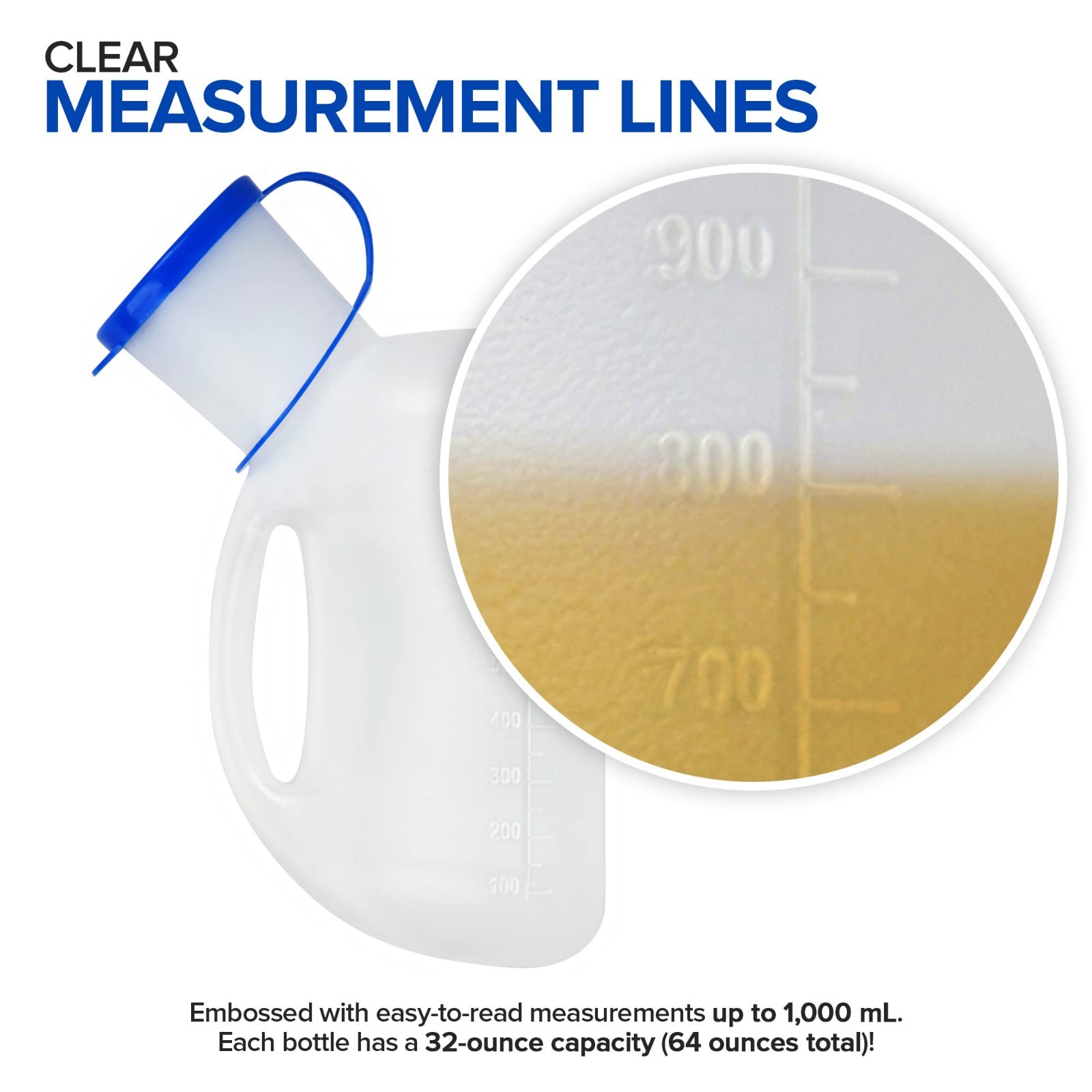 Portable Urinal Bottle 2 Pack – 32 Oz Female & Male Urination Device for Travel,