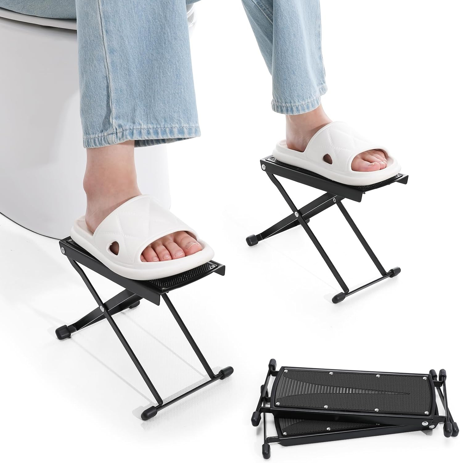 Foldable Toilet Stool – Portable Travel Poop Stool for Toilet, 5″ and 10″ Adjust