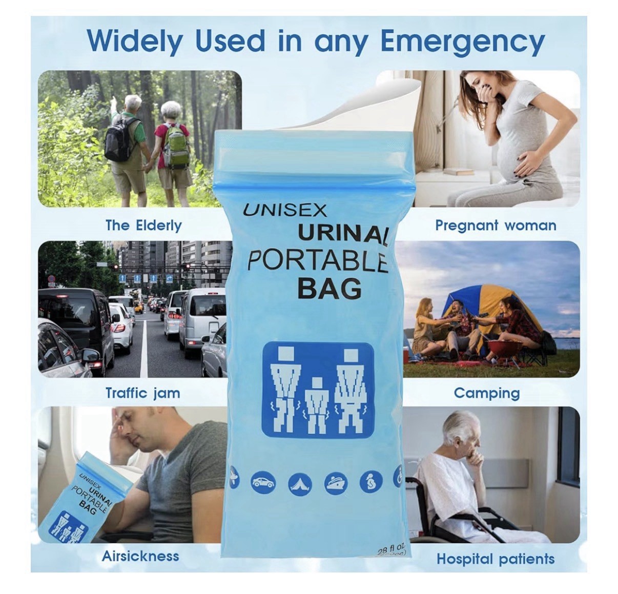 24 Pack Portable Disposable Urinal Bags with Absorbent Pad | Unisex Pee Bags