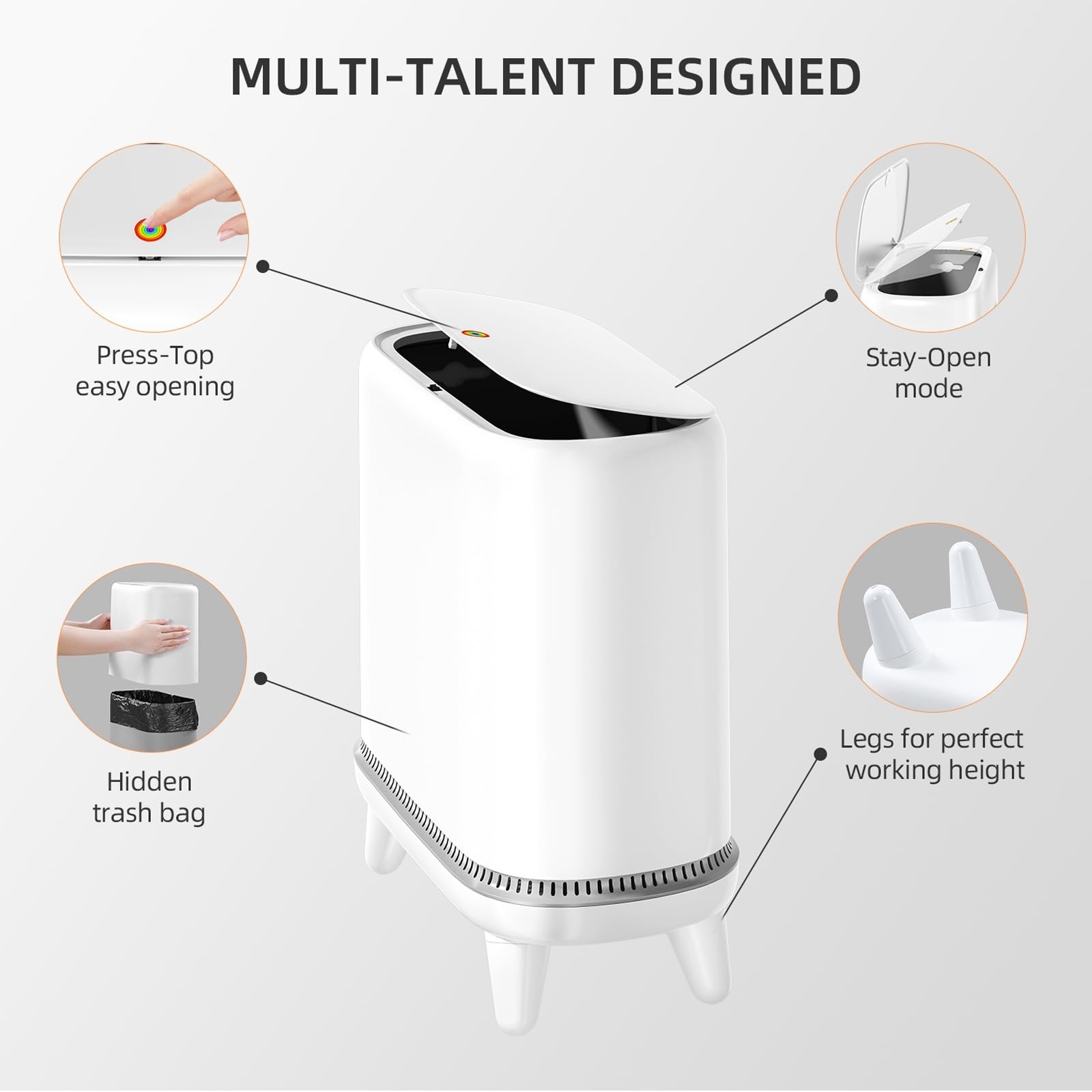 Bathroom Trash Can with Lid, Vacuum Adsorption Small Garbage Can 3.2 Gallon P…
