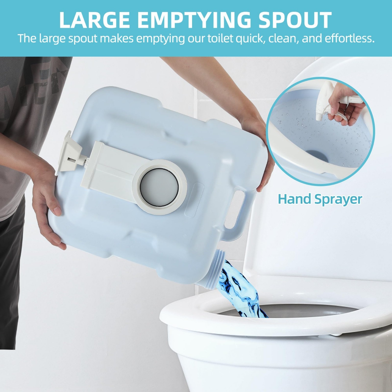 Portable 5.28 Gallon Camping Toilet, RV Diagonal Elongated Bowl, Leak-Proof Port