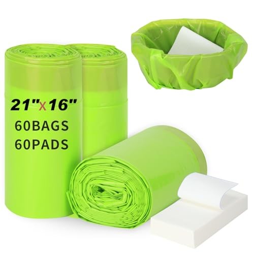 60 Bedside 21″x16″ Commode Liners with Absorbent 1 Count (Pack of 60) 21″ x 16″
