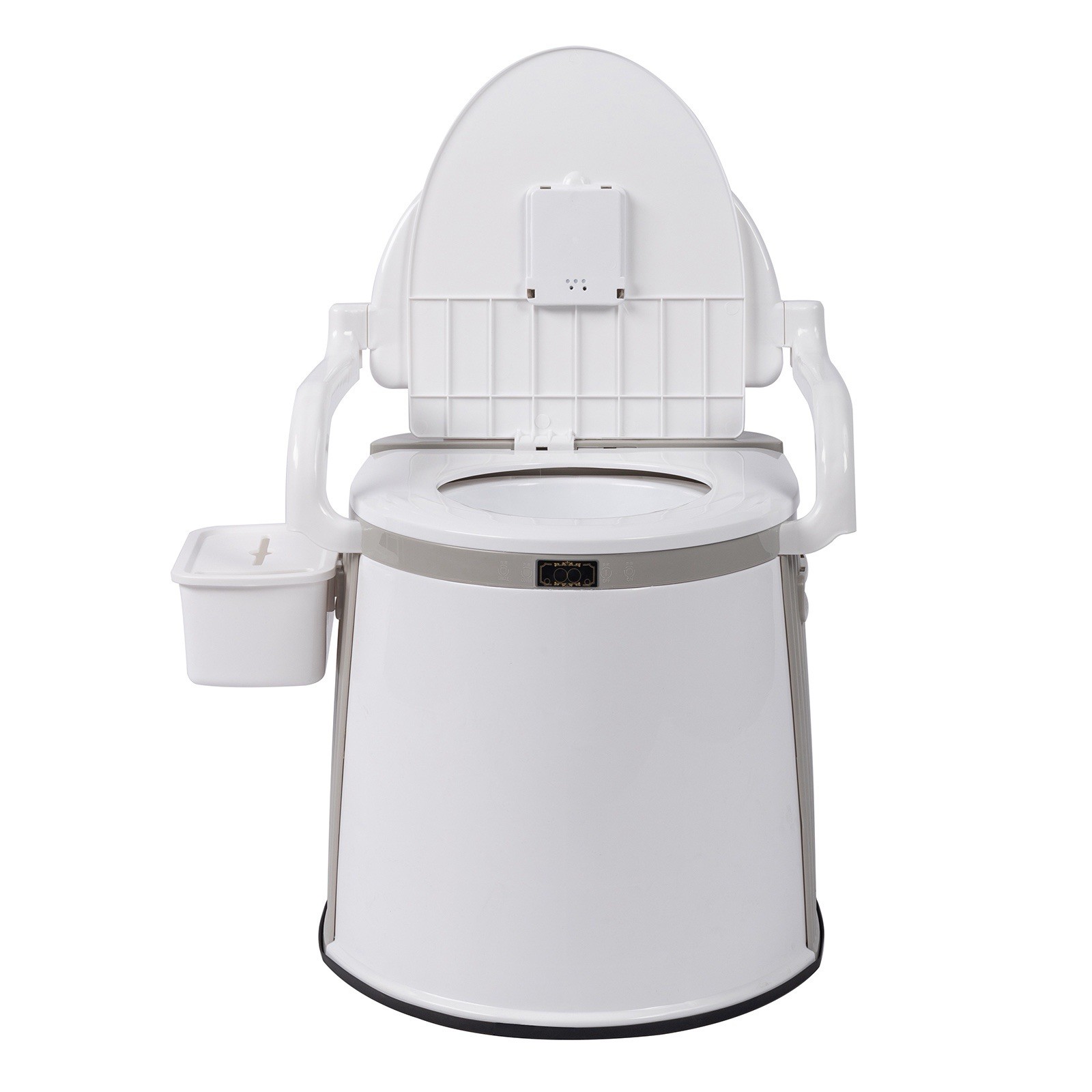 Portable Camping Toilet w/ Lid & Armrests, Gravity Flush, 5.3/3.2 Gal White