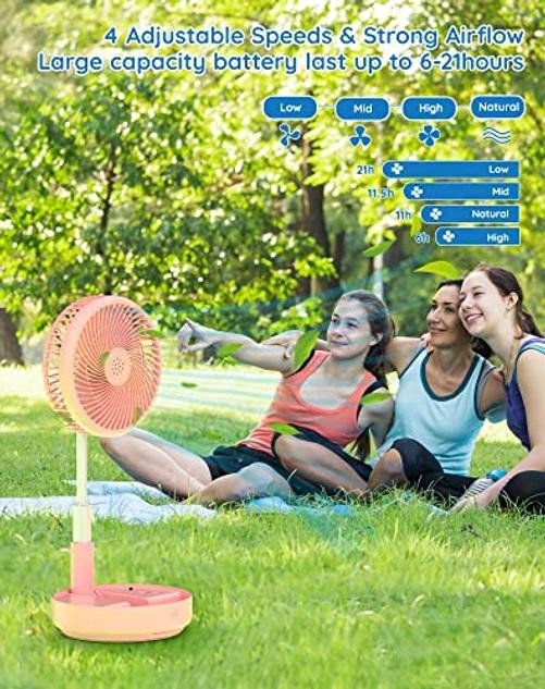 Portable Fan, |21H Battery|7200mAh Rechargeable Oscillating Fan 7.7 inch Pink