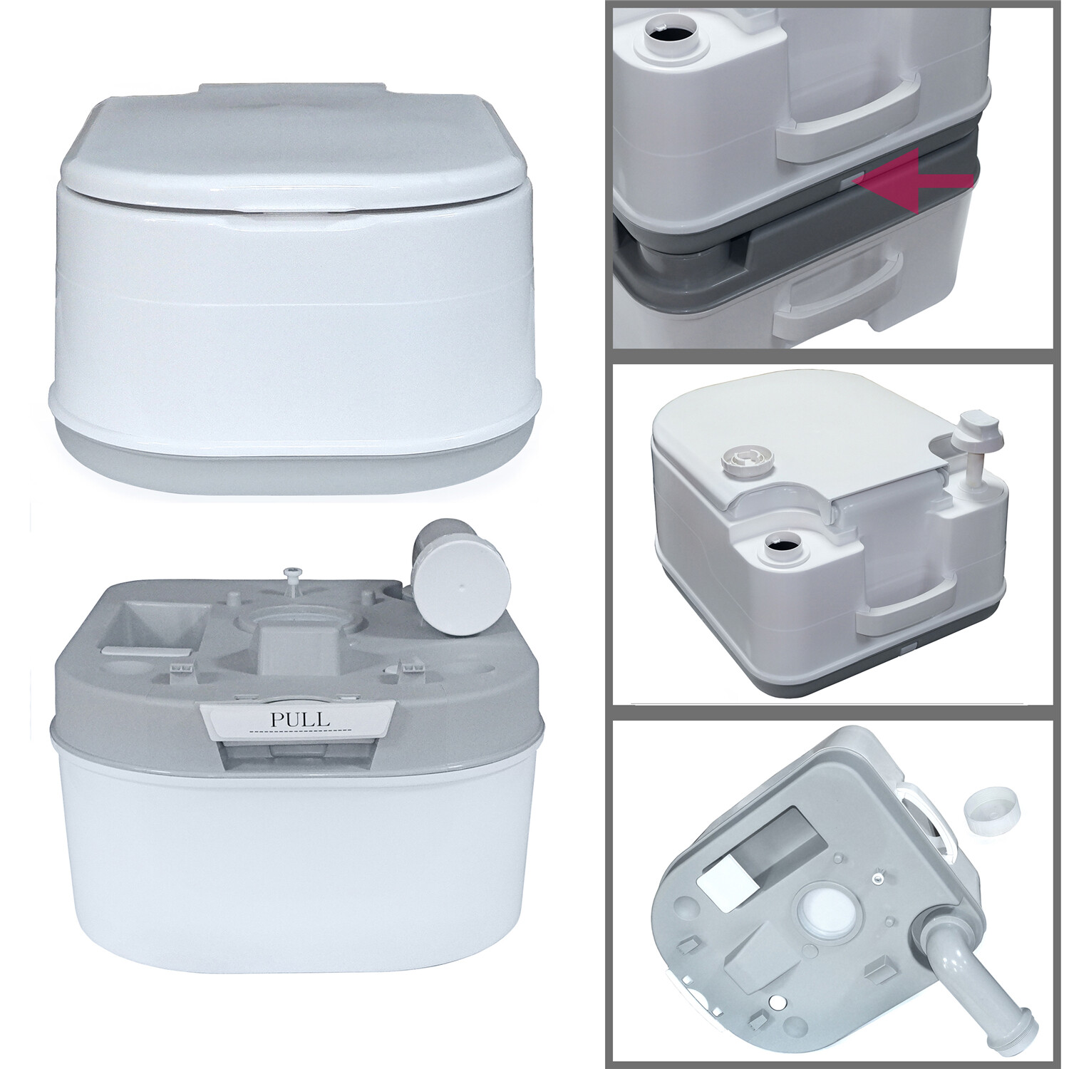 6.3 Gallon 24L Advanced Portable Toilet Flush Camping Travel Piston Pump Commode