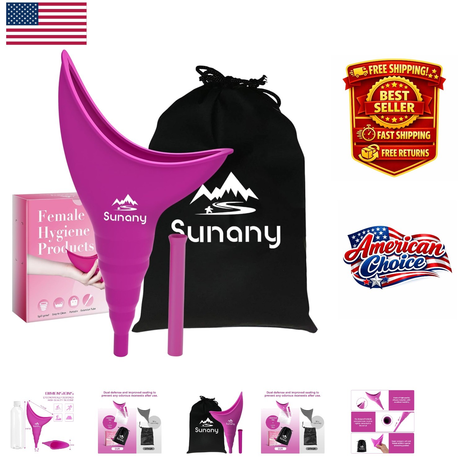 Versatile Female Urinal Funnel – Portable, Soft & Easy to Clean – Fuchsia