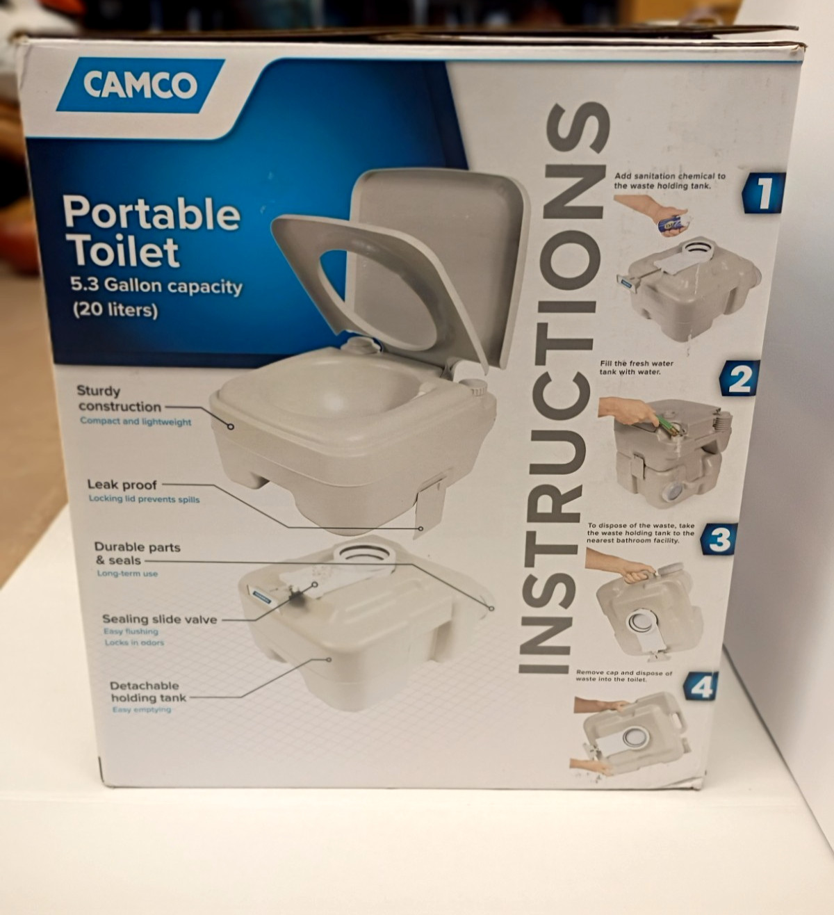 CAMCO Portable Toilet NEW 5.3 Gallon Potty Hand Flush Camping, RV, Hiking, Outdo