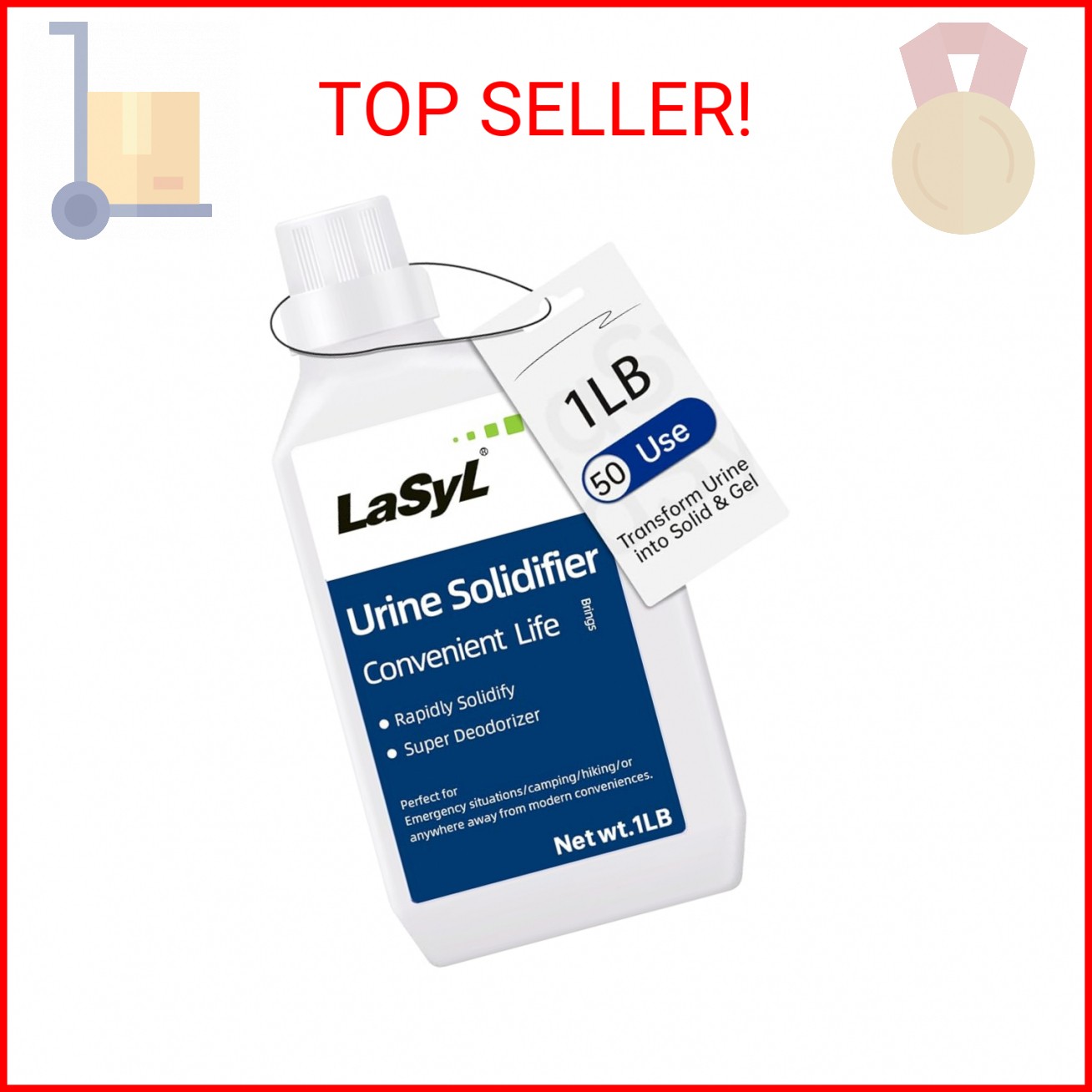 LaSyL Super Absorbent Powder – 50 Use, Solidify Body Fluids in 1 Min – Easy to P