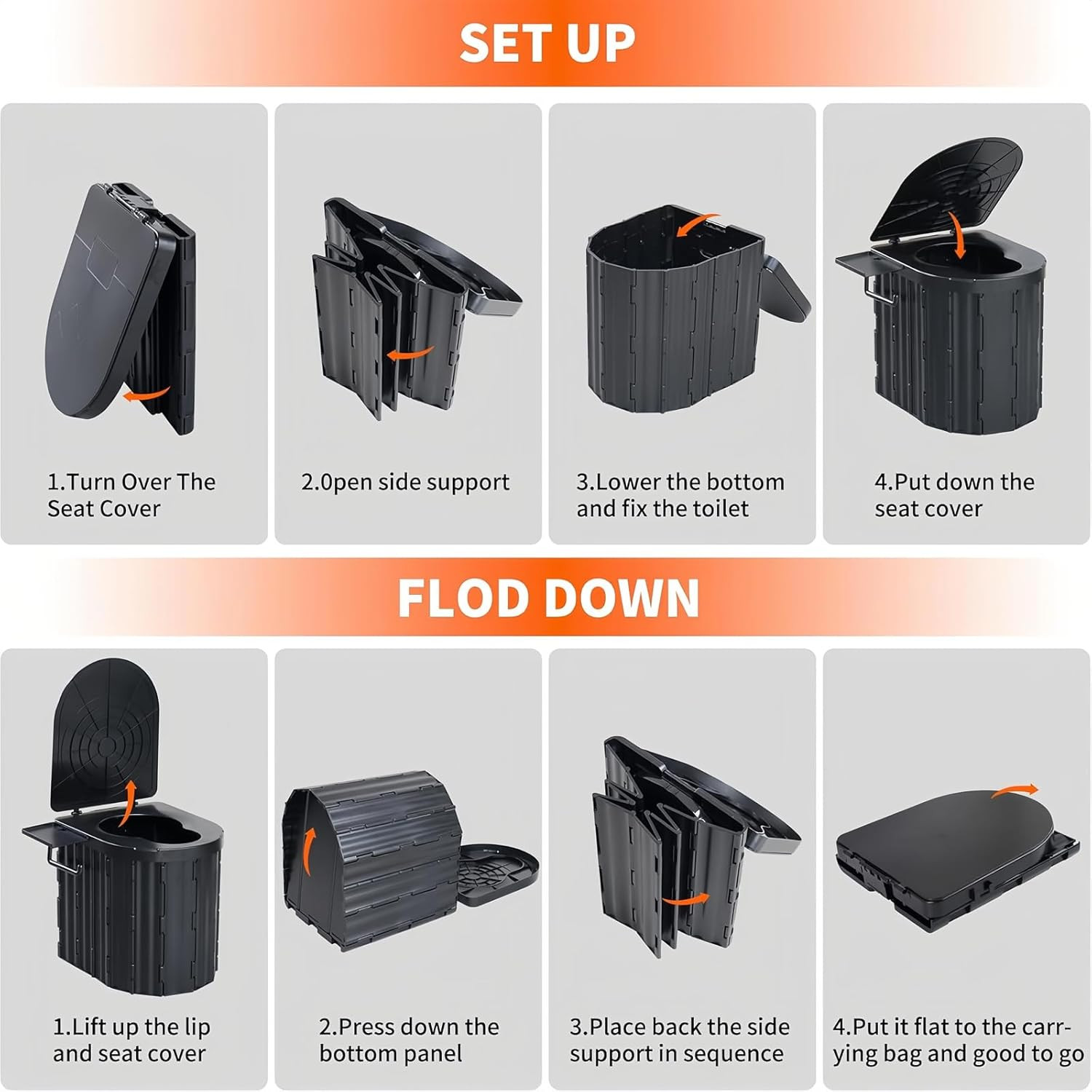 Portable Camping Toilet for Adults with Urine Gel & Leak-Proof Bags | Washable,