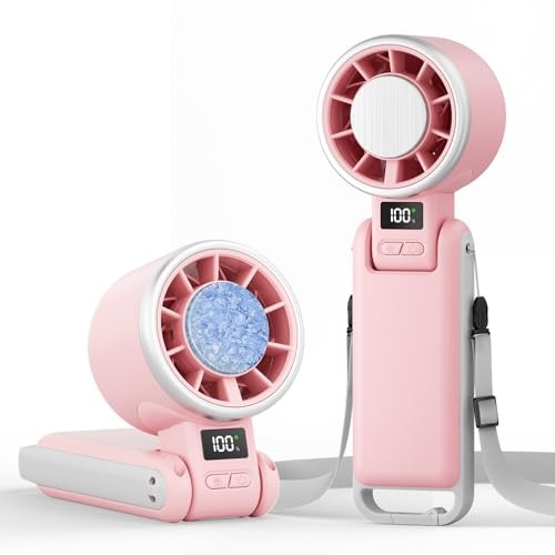 Portable Handheld Turbo Fan with Ice Cooling, 5 Speed Battery Pink