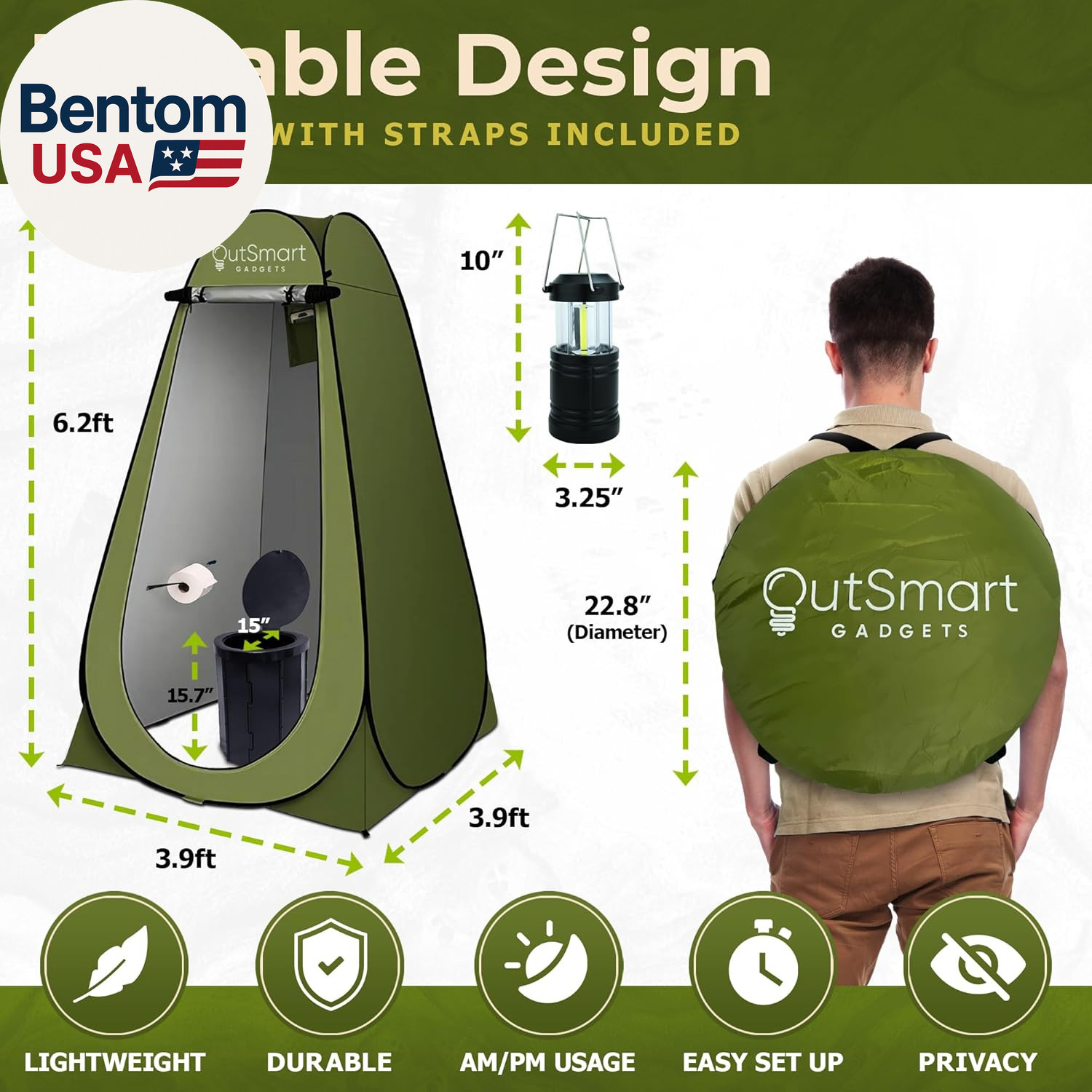 Outdoor Portable Toilet Set for Adults with Camping Night Lantern, Folding XL To