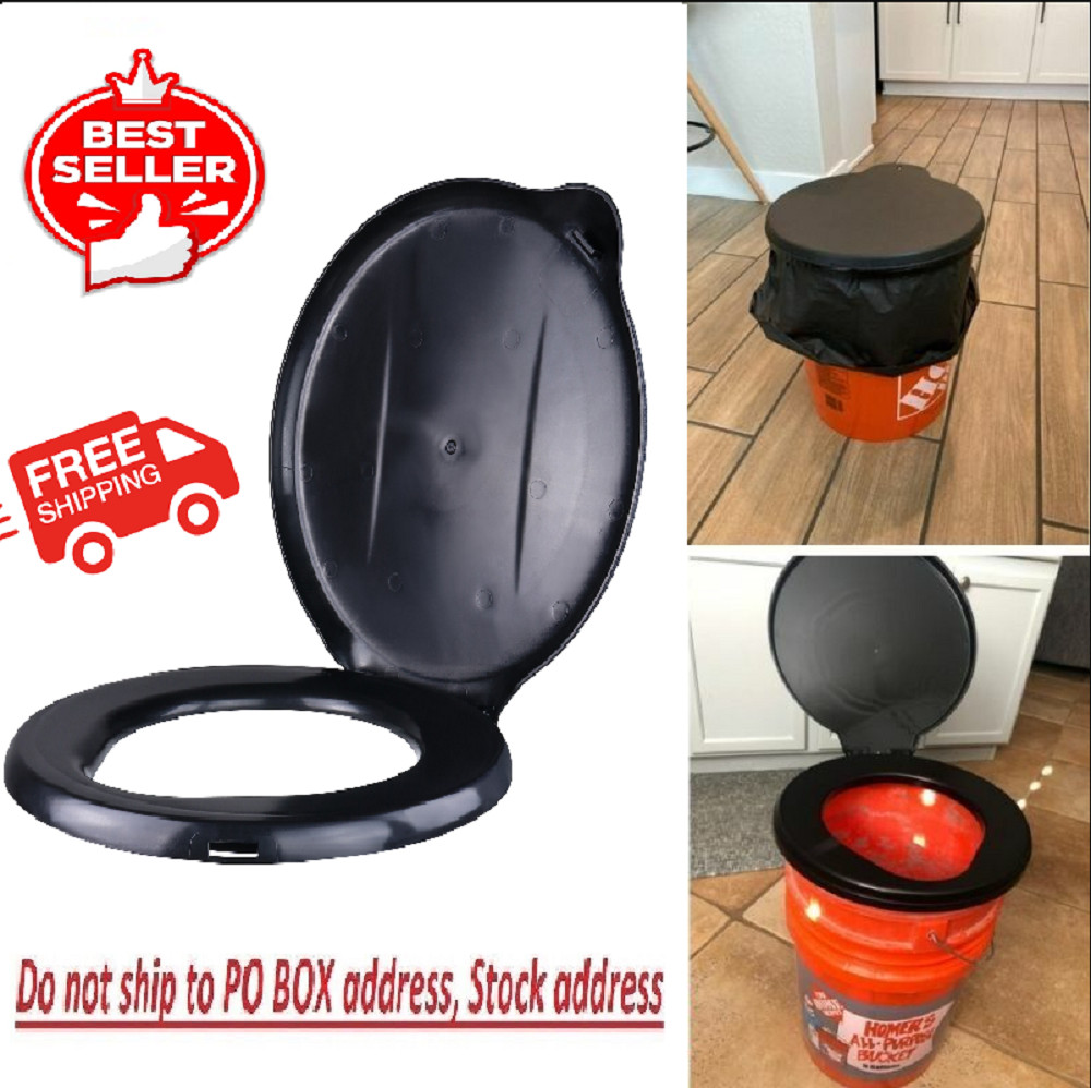 5 Gallon Bucket Toilet Seat w/ Lid Travel Outdoor Camping Hiking Snap On Black