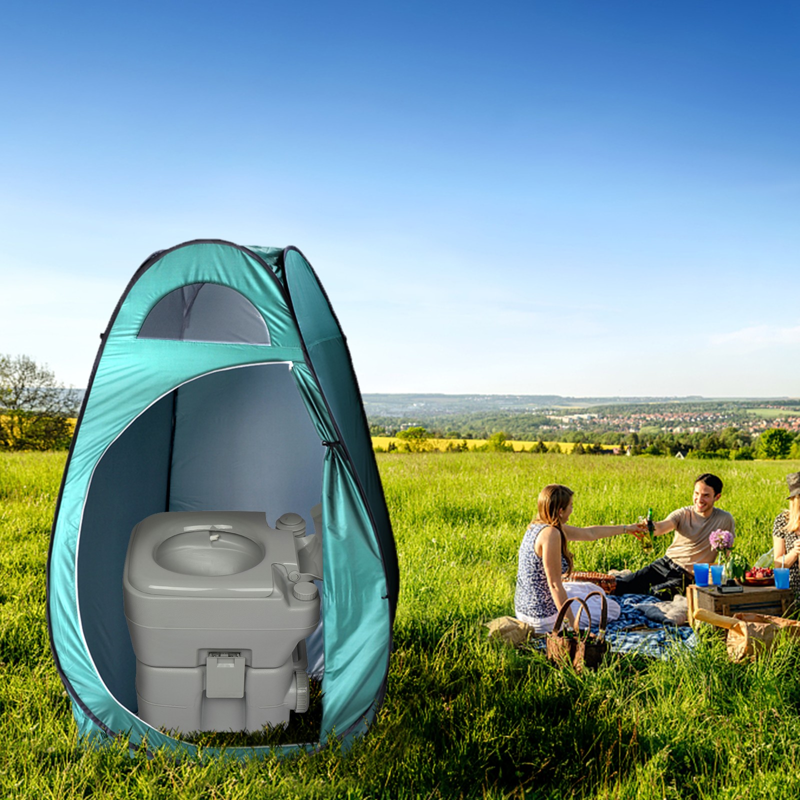 Portable Toilet 5 Gallon 20L Flush porta-potty Outdoor Indoor Travel Camping