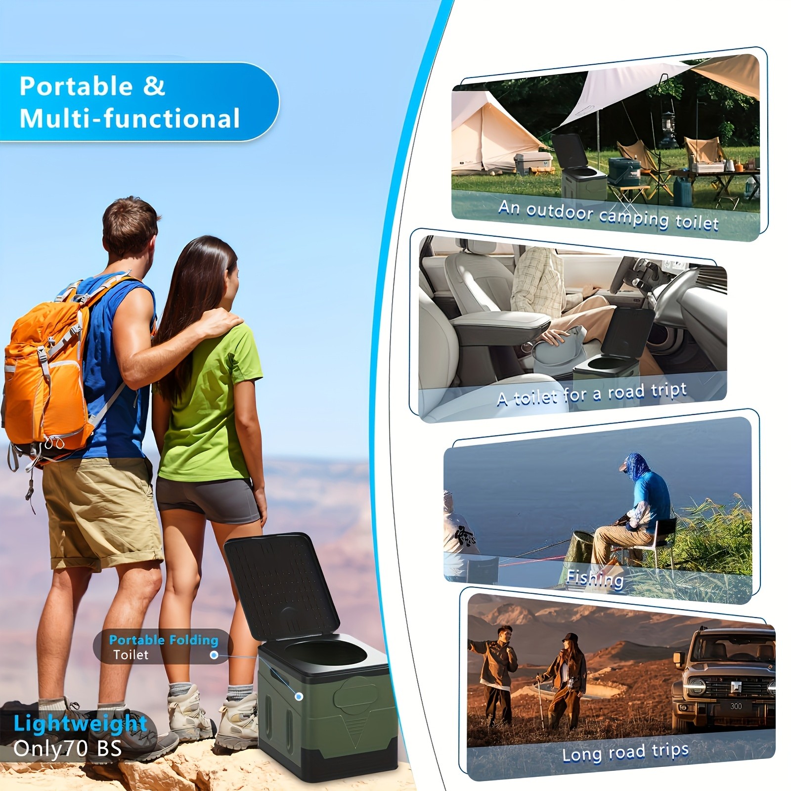 Portable Toilet for Adults Camping RV Travel Truck Boat Emergency Grey