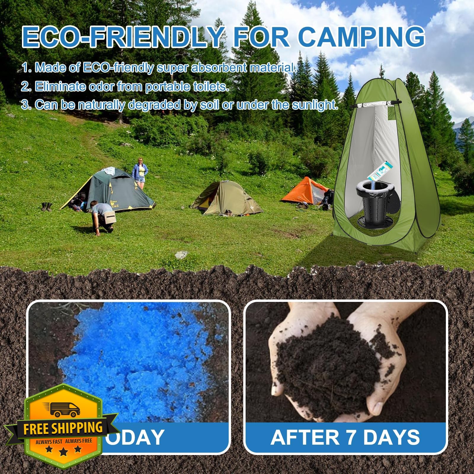 BLIKA 60 Pack Portable Toilet Absorbent Gel Camping Urine Powder