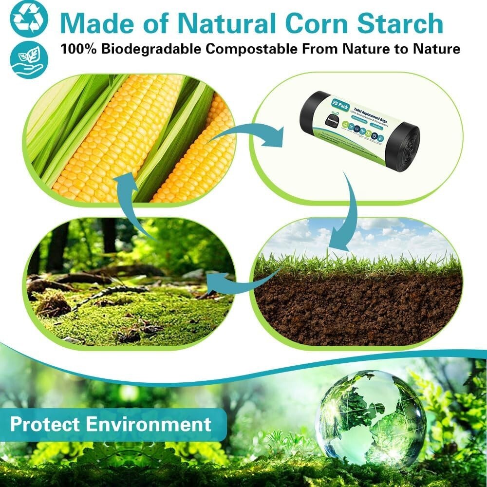 Portable Toilet Bags with Drawstring & Lemon Scent, Biodegradable Camping Toilet