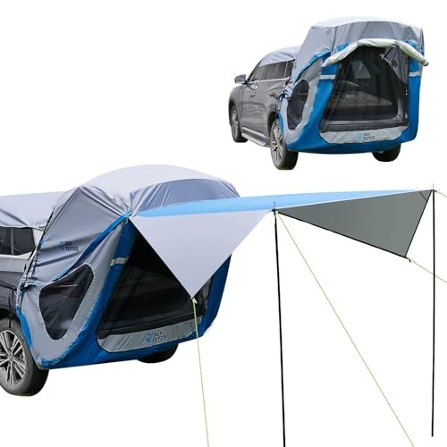 SUV Tailgate Tent with Three Sides Awning and Poles, Water Large-New Grey Blue